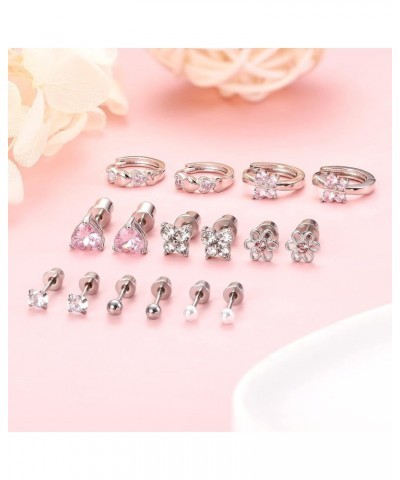 8Pairs Hypoallergenic Screwback Earrings for Women Stainless Steel Tiny Pearl Butterfly Flower Stud Earrings CZ Screw Back Ea...