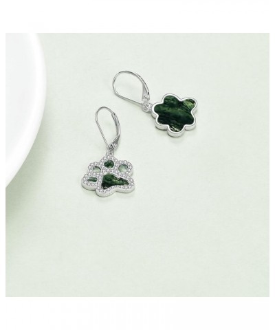 Paw Print Earrings Sterling Silver Leverback Dog Paw Earrings Puppy Paw Drop Dangle Earring for Women Girls moss agate paw $1...