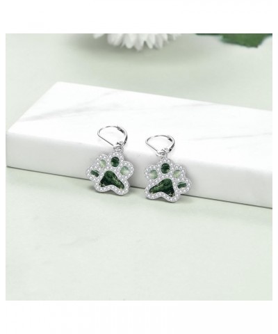 Paw Print Earrings Sterling Silver Leverback Dog Paw Earrings Puppy Paw Drop Dangle Earring for Women Girls moss agate paw $1...