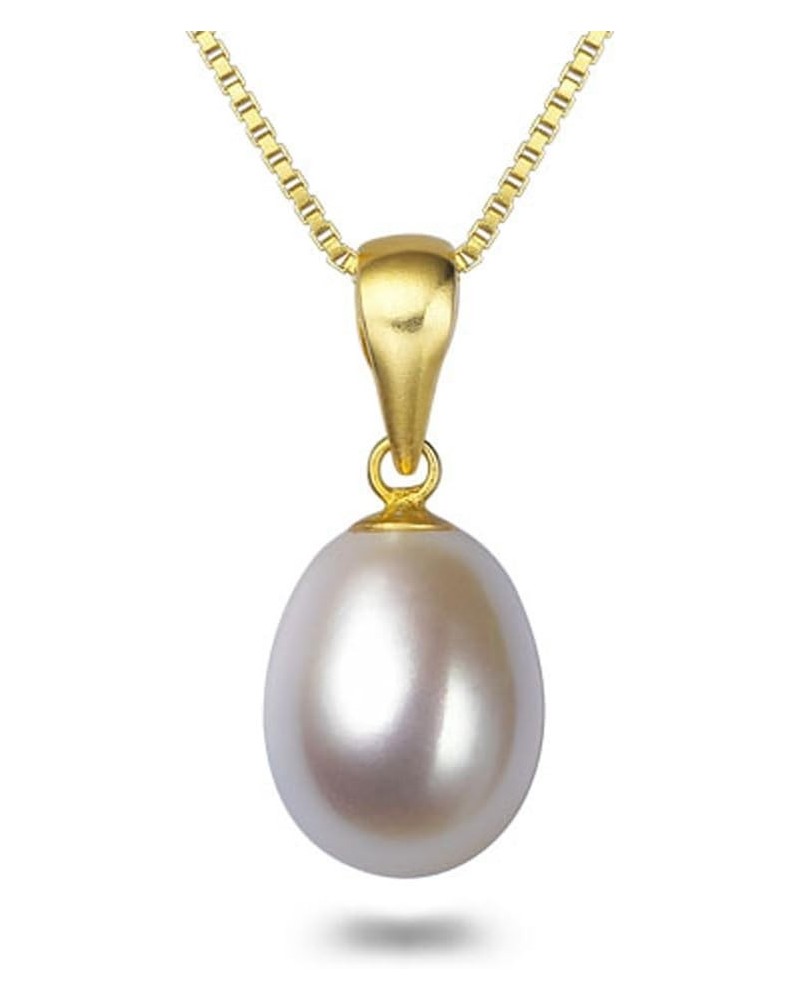 Drop-shape White Freshwater Cultured Pearl Pendant Necklaces for Women 16-18 Inch AAA Silver Necklace Pendants 16.0 Inches 7x...