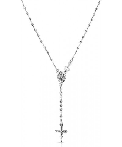 925 Sterling Silver Italian Solid Bead Chain Cross & Rosary Virgin Mary Pendant Y Necklace Comes With Gift Box for Women - Ma...