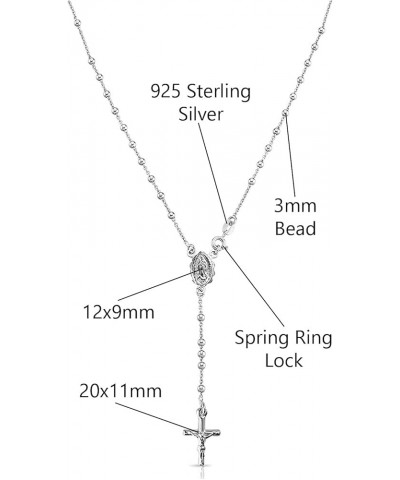 925 Sterling Silver Italian Solid Bead Chain Cross & Rosary Virgin Mary Pendant Y Necklace Comes With Gift Box for Women - Ma...