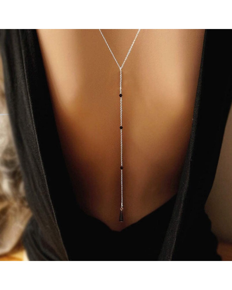 Crystal Body Chain Silver Pendant Body Chain Rave Rhinestone Necklace Back Chain Party Body Jewelry for Women $6.96 Body Jewelry