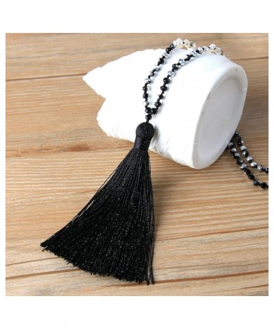 Long Tassel Necklace Natural Pearls Chains Necklaces Hand-Knotted Crystal Beaded Necklace Black 40H $11.16 Necklaces