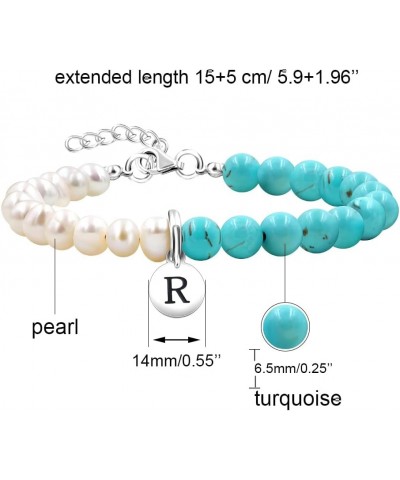 Personalized A-Z Initial Charms 26 Letters Alphabet Bracelet-Natural Freshwater Pearls and Turquoise Bracelet Q $10.25 Bracelets