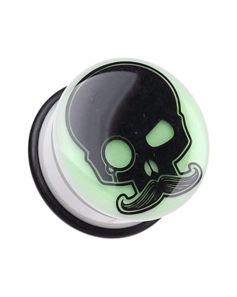 Glow in The Dark Skull Mustache Single Flared Ear Gauge Plug 7/8" (22mm) $9.35 Body Jewelry