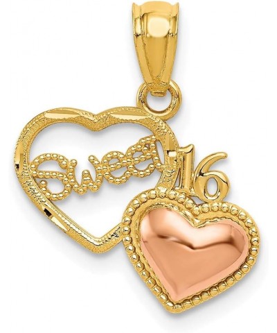 Solid 14k Yellow and White Gold Two Tone Sweet 16 Heart Pendant Charm - 18mm x 15mm $64.86 Pendants