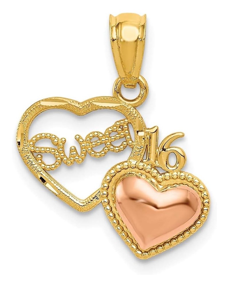 Solid 14k Yellow and White Gold Two Tone Sweet 16 Heart Pendant Charm - 18mm x 15mm $64.86 Pendants