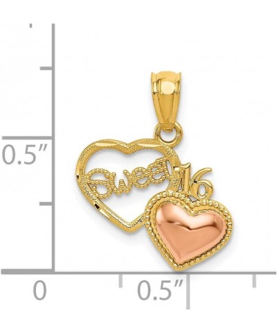 Solid 14k Yellow and White Gold Two Tone Sweet 16 Heart Pendant Charm - 18mm x 15mm $64.86 Pendants