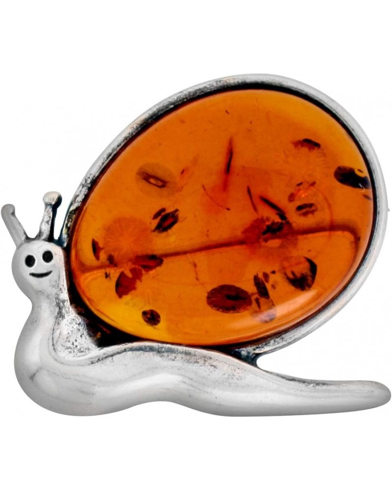 Sterling Silver Baltic Amber Snail Brooch Pin for Women Antiqued Finish Approx. 1 1/4 inch Wide $35.25 Brooches & Pins