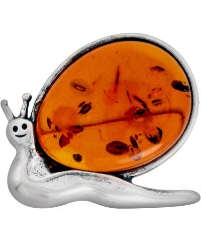 Sterling Silver Baltic Amber Snail Brooch Pin for Women Antiqued Finish Approx. 1 1/4 inch Wide $35.25 Brooches & Pins