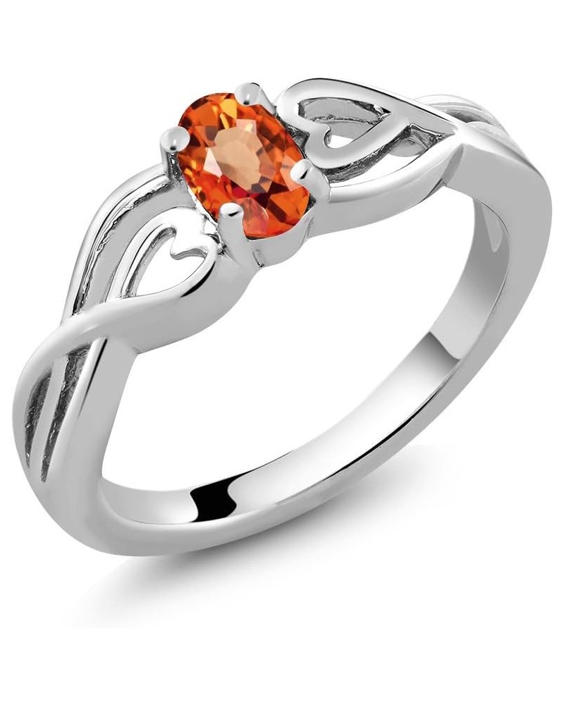 925 Sterling Silver Orange Sapphire Ring For Women (0.55 Cttw, Oval 6X4MM, Gemstone Birthstone, Available In Size 5, 6, 7, 8,...