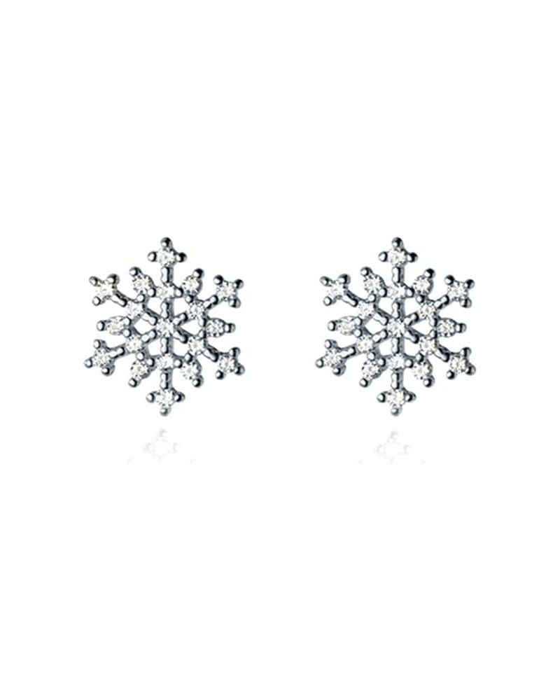 Solid 925 Sterling Silver Snowflake Earrings Studs for Women Girls Winter Snow Stud Earrings Christmas A-Silver $9.87 Earrings