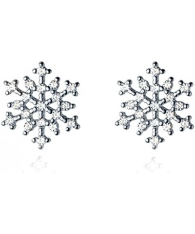 Solid 925 Sterling Silver Snowflake Earrings Studs for Women Girls Winter Snow Stud Earrings Christmas A-Silver $9.87 Earrings