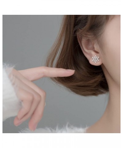 Solid 925 Sterling Silver Snowflake Earrings Studs for Women Girls Winter Snow Stud Earrings Christmas A-Silver $9.87 Earrings