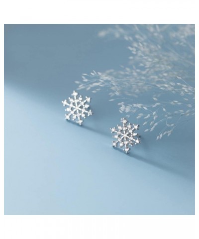 Solid 925 Sterling Silver Snowflake Earrings Studs for Women Girls Winter Snow Stud Earrings Christmas A-Silver $9.87 Earrings