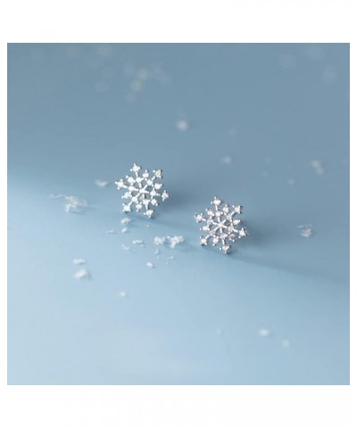 Solid 925 Sterling Silver Snowflake Earrings Studs for Women Girls Winter Snow Stud Earrings Christmas A-Silver $9.87 Earrings