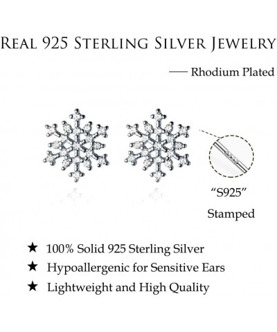 Solid 925 Sterling Silver Snowflake Earrings Studs for Women Girls Winter Snow Stud Earrings Christmas A-Silver $9.87 Earrings