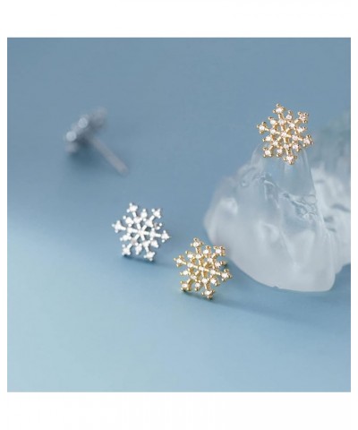 Solid 925 Sterling Silver Snowflake Earrings Studs for Women Girls Winter Snow Stud Earrings Christmas A-Silver $9.87 Earrings