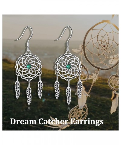 Dream Catcher Earrings Sterling Silver Feather Dangle Drop Earrings Dreamcatcher Dangling Earrings Boho Jewelry Gift for Wome...