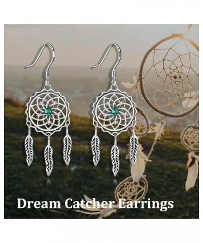 Dream Catcher Earrings Sterling Silver Feather Dangle Drop Earrings Dreamcatcher Dangling Earrings Boho Jewelry Gift for Wome...