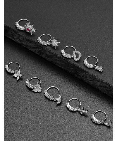 12Pcs Nose Ring Hoop Cartilage Earring Cute Leaf Star CZ Butterfly Paved Nose Piercing Jewelry for Women men Silver Gold Tone...