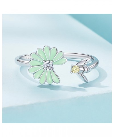 925 Sterling Silver Rings for Women Mermaid Tail/Daisy Bee/Flower/Butterfly Ring Dainty Stackable Rings Ajustable Cute Ring f...