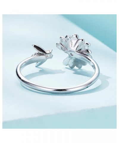 925 Sterling Silver Rings for Women Mermaid Tail/Daisy Bee/Flower/Butterfly Ring Dainty Stackable Rings Ajustable Cute Ring f...