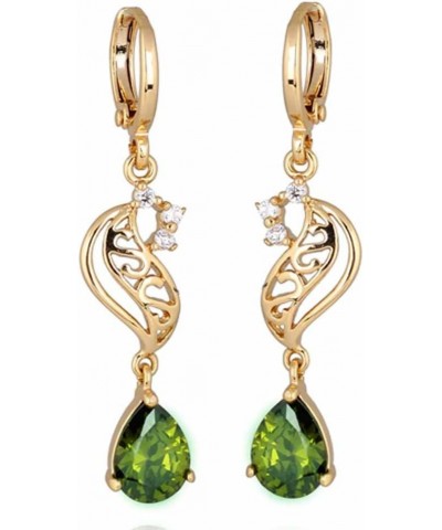 Elegant Hollow Design 18k Gold Filled Inlay Teardrop Cubic Zirconia Dangle Drop Earrings Dark Green $7.39 Earrings