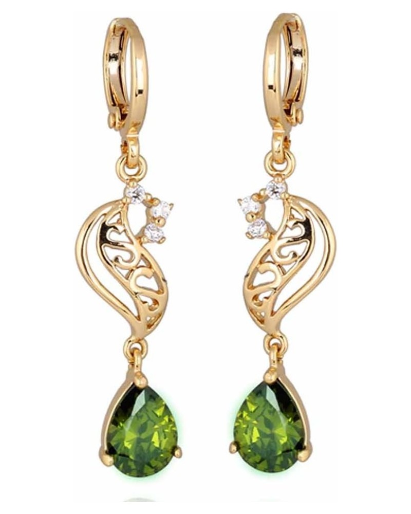 Elegant Hollow Design 18k Gold Filled Inlay Teardrop Cubic Zirconia Dangle Drop Earrings Dark Green $7.39 Earrings