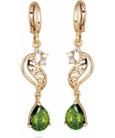 Elegant Hollow Design 18k Gold Filled Inlay Teardrop Cubic Zirconia Dangle Drop Earrings Dark Green $7.39 Earrings