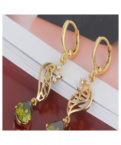 Elegant Hollow Design 18k Gold Filled Inlay Teardrop Cubic Zirconia Dangle Drop Earrings Dark Green $7.39 Earrings