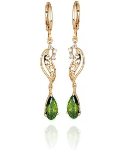 Elegant Hollow Design 18k Gold Filled Inlay Teardrop Cubic Zirconia Dangle Drop Earrings Dark Green $7.39 Earrings