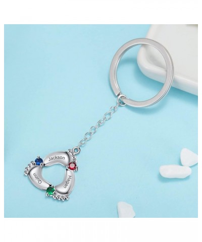 Personalized Keychain with Birthstones Baby Feet Keyring Newborn Mom Gift 3 Name $13.19 Necklaces