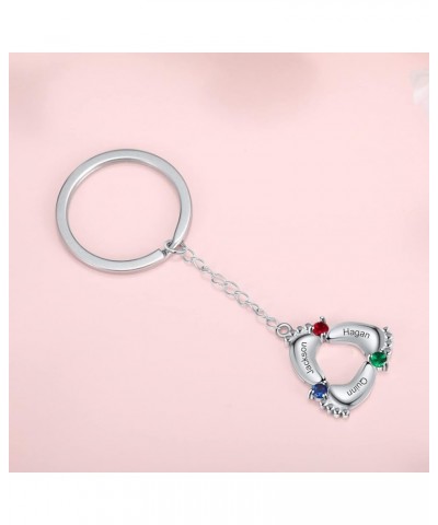 Personalized Keychain with Birthstones Baby Feet Keyring Newborn Mom Gift 3 Name $13.19 Necklaces