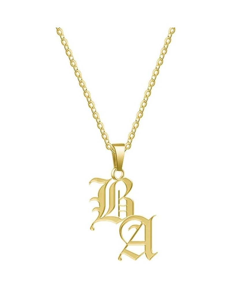 Personalized 925 Sterling Silver 2 Initials Old English Necklace For Women,Men Gold Plated Stainless Steel $17.57 Necklaces