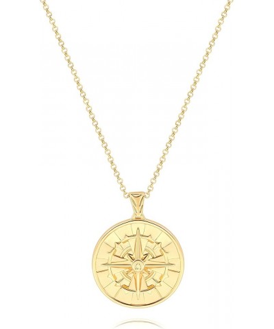 18K Gold Plate Compass Pendant Necklace for Women Dainty Sunflower Coin Necklaces for Girl Personalized Chain Layered Jewelry...