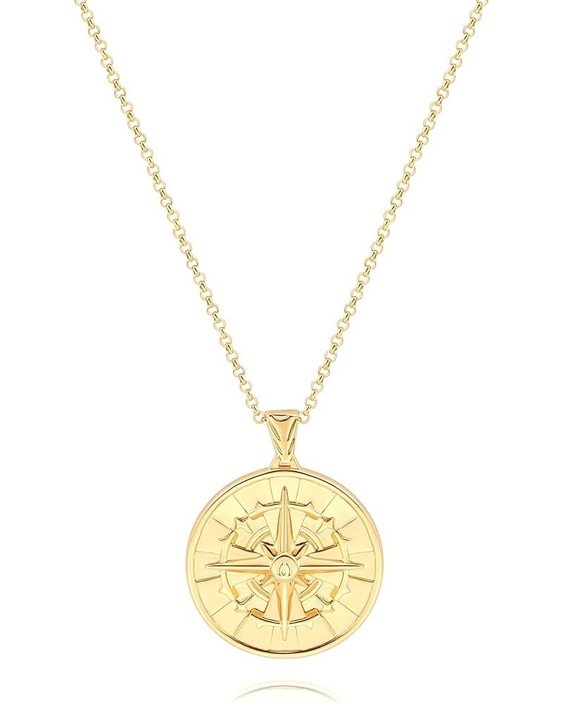 18K Gold Plate Compass Pendant Necklace for Women Dainty Sunflower Coin Necklaces for Girl Personalized Chain Layered Jewelry...