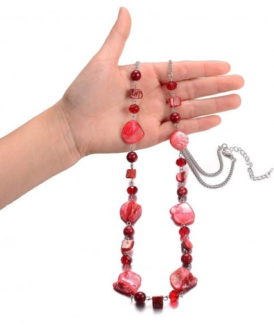 Long Beaded Necklaces For Women - Sweater Chain Fashion Jewelry Necklace Gifts For Women 35-Red $10.08 Necklaces