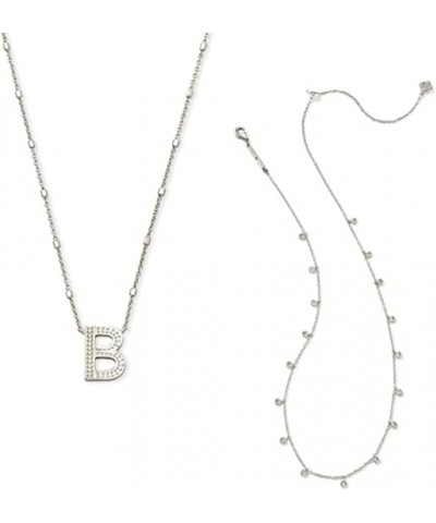 Gift Bundle, Letter B Pendant Necklace in Rhodium-Plated Brass, and Ameila Chain Necklace in Silver-Plated Brass, Fashion Jew...