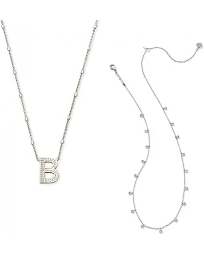 Gift Bundle, Letter B Pendant Necklace in Rhodium-Plated Brass, and Ameila Chain Necklace in Silver-Plated Brass, Fashion Jew...