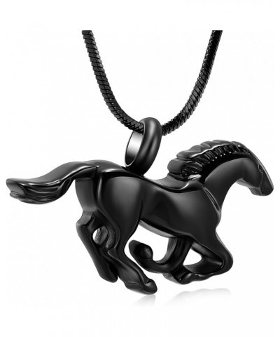 Running Horse Shape Urn Pendant Cremation Ashes Jewelry Urn Necklace for Ashes Stainless Steel Funeral Keepsake Necklace Blac...