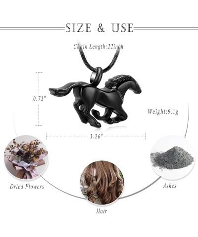 Running Horse Shape Urn Pendant Cremation Ashes Jewelry Urn Necklace for Ashes Stainless Steel Funeral Keepsake Necklace Blac...