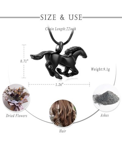 Running Horse Shape Urn Pendant Cremation Ashes Jewelry Urn Necklace for Ashes Stainless Steel Funeral Keepsake Necklace Blac...