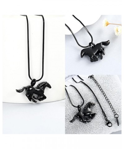 Running Horse Shape Urn Pendant Cremation Ashes Jewelry Urn Necklace for Ashes Stainless Steel Funeral Keepsake Necklace Blac...