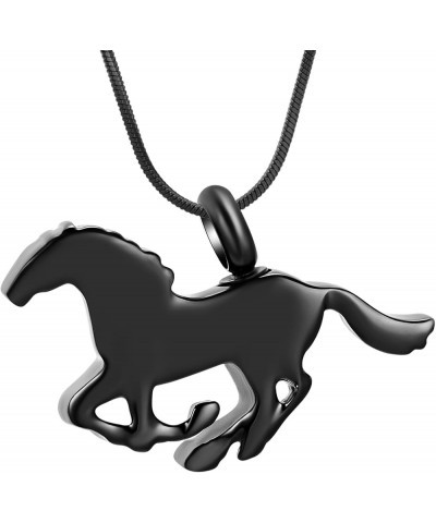 Running Horse Shape Urn Pendant Cremation Ashes Jewelry Urn Necklace for Ashes Stainless Steel Funeral Keepsake Necklace Blac...