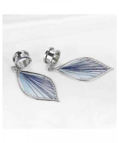 2pcs Ear Dangle Gauges Handmade Leaf Shap Dangling Plugs and Tunnels for Ears Streched Size Gauge 2g to 1 inch 00g(10mm) Blue...