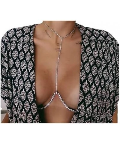 Rhinestone Bra Body Chain for women Sexy Silver Bikini Chest Bracket Chain Necklace Nightclub Body Jewelry Party Silver $9.87...