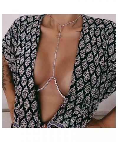 Rhinestone Bra Body Chain for women Sexy Silver Bikini Chest Bracket Chain Necklace Nightclub Body Jewelry Party Silver $9.87...