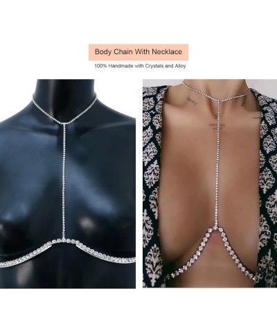 Rhinestone Bra Body Chain for women Sexy Silver Bikini Chest Bracket Chain Necklace Nightclub Body Jewelry Party Silver $9.87...